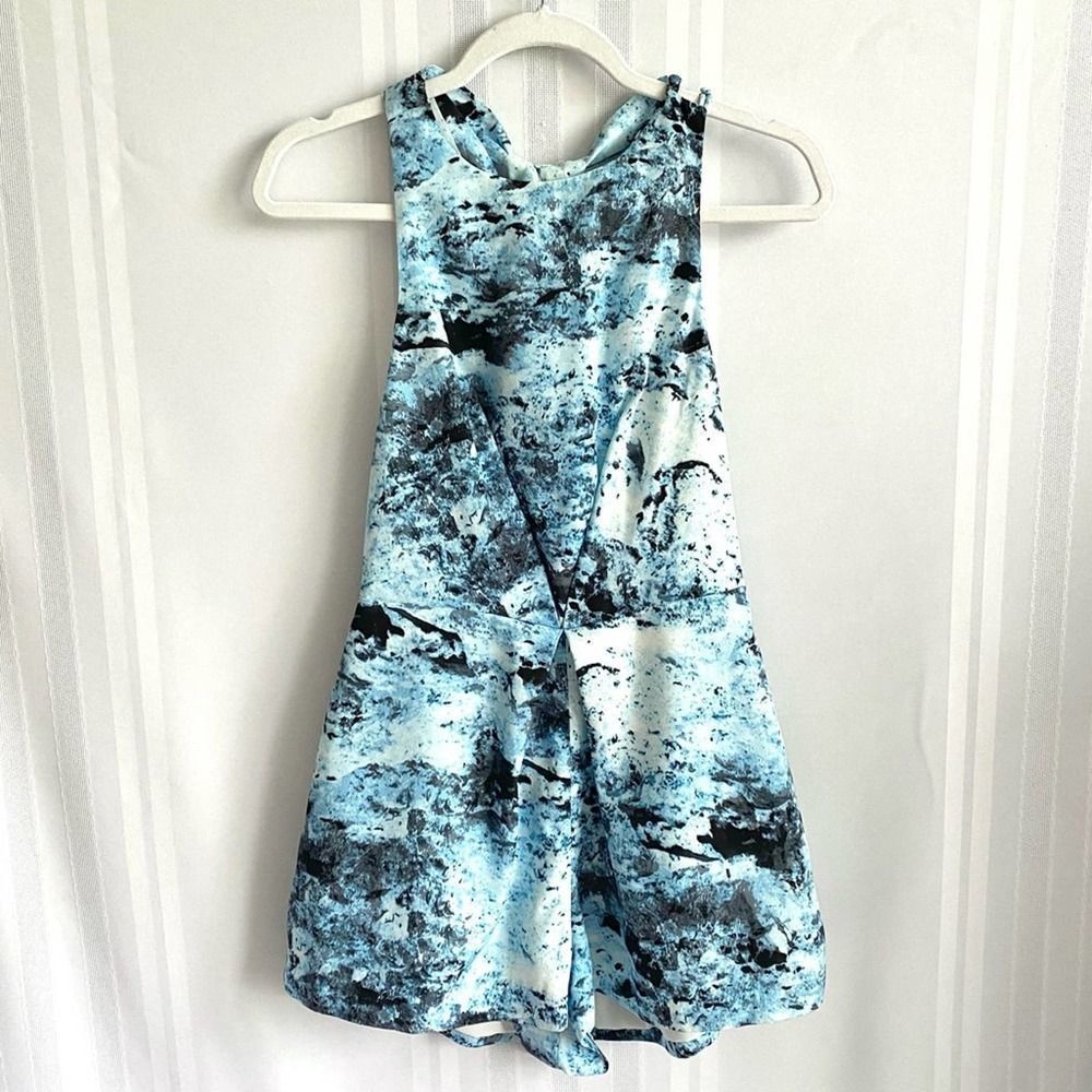 Keepsake Better Off Alone Romper Light Blue Small Sleeveless Open Back Pleated